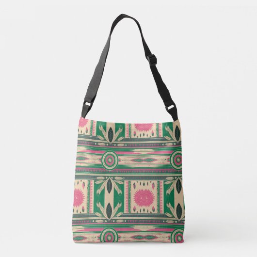 Cross Body in Green/Pink Native American Patterns Crossbody Tas (Achterkant)