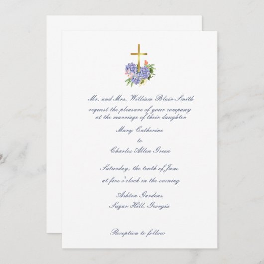 Cross bruiloft uitnodiging, hortensia, Jubileum Kaart (Voorkant / Achterkant)