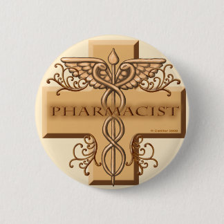 Cross Caduceus apotheker Ronde Button 5,7 Cm