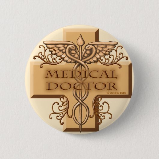 Cross caduceus doctor ronde button 5,7 cm (Voorkant)