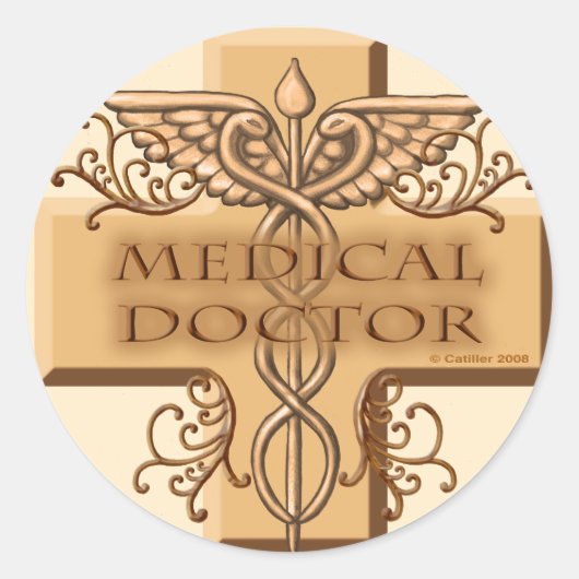 Cross caduceus doctor ronde sticker (Voorkant)