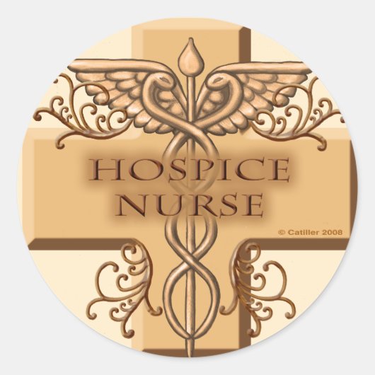 Cross Caduceus Hospice Nurse Ronde Sticker (Voorkant)