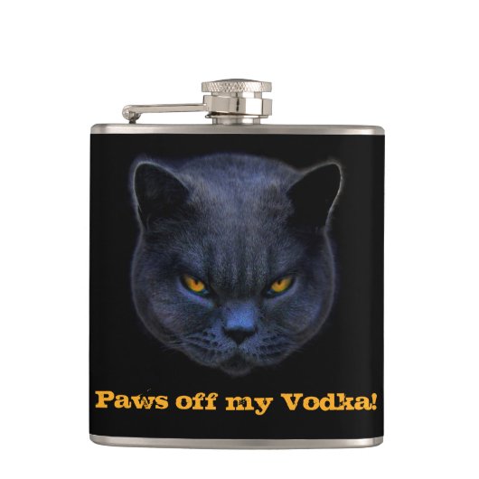 Cross Cat zegt dat Paws van mijn wodka af is. Heupfles (Voorkant)