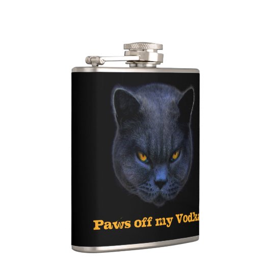 Cross Cat zegt dat Paws van mijn wodka af is. Heupfles (Rechts)
