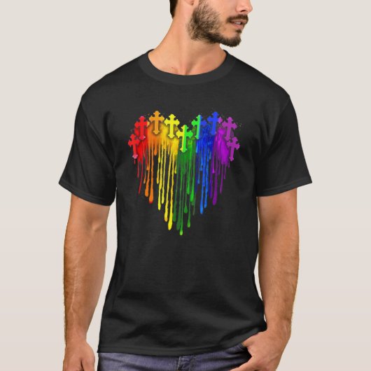 Cross Christelijk Dripping Hart LGBT Waterverf T-shirt (Voorkant)