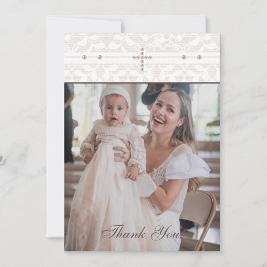 Cross Christian Baptism Photo Thank You Card Bedankkaart (Voorkant)