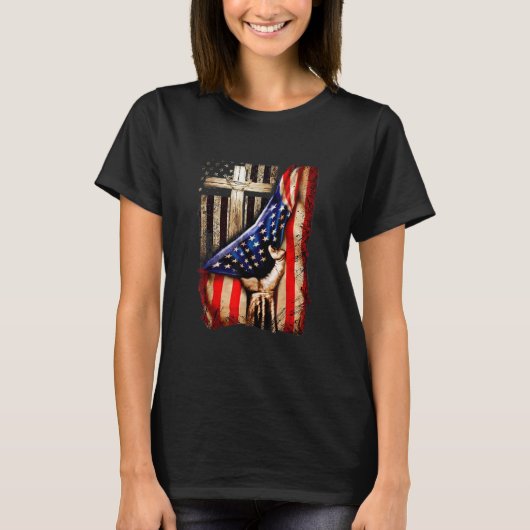 Cross - Christus Amerikaanse Vlag Pride Hand Chris T-shirt (Voorkant)