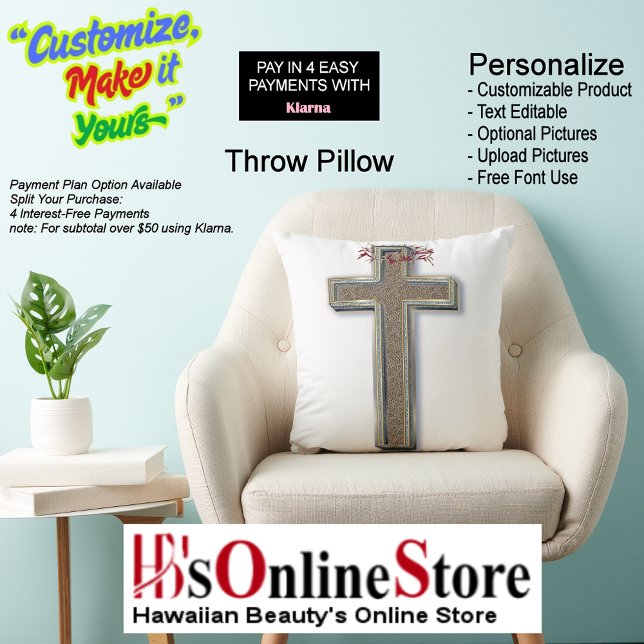 Cross Cotton Square Pillow with White Background Kussen (Cross Cotton Square Pillow with White Background.)