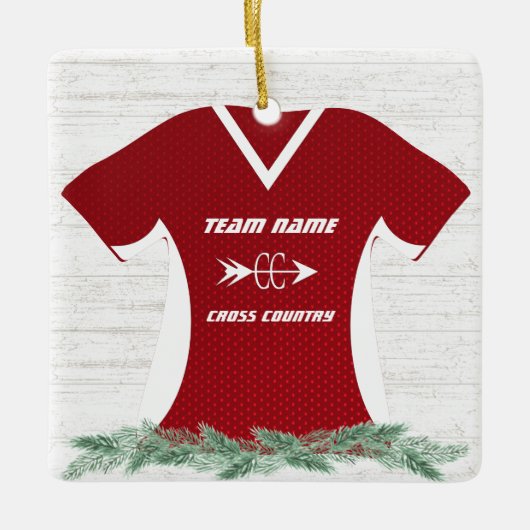 Cross Country Running Shirt Red met foto Keramisch Ornament (Voorkant)