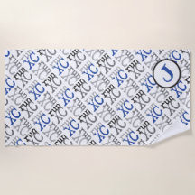 Cross Country XC Run Monogram Blue Beach Towel