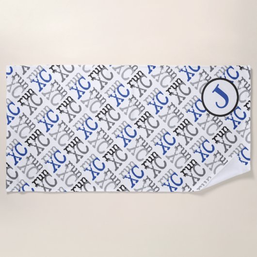 Cross Country XC Run Monogram Blue Beach Towel Strandlaken (Voorkant)