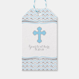 Cross dank u geschenk Label-blauw & zilver Cadeaulabel