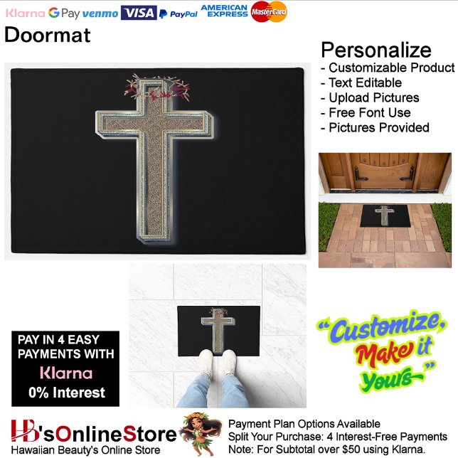 Cross deur mat met zwarte achtergrond (Cross Door Mat Background with Black Background.)