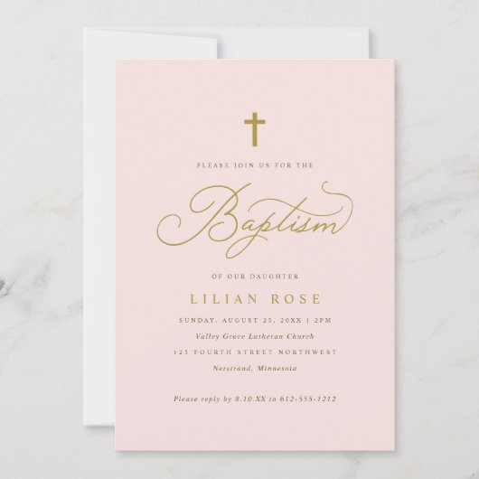 Cross doop uitnodigingen - Roze dochter meisje (Voorkant)