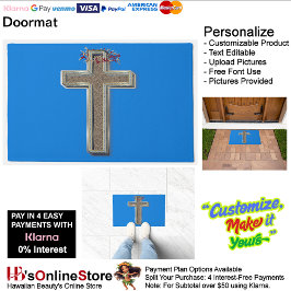 Cross Door Mat Achtergrond met Blauwe Achtergrond