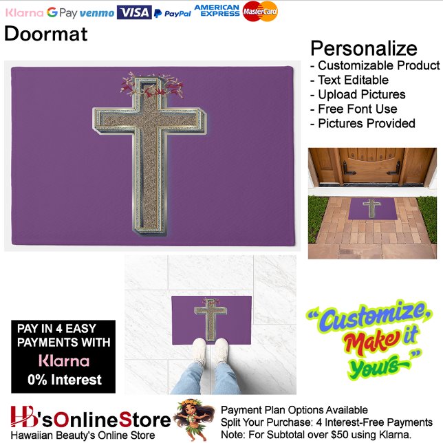 Cross Door Mat Achtergrond met Paarse Achtergrond (Cross Door Mat Background with Purple Background.)