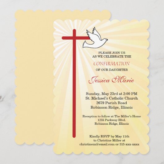 Cross Dove Scallop Gold Rays Dochter Bevestiging Kaart (Voorkant / Achterkant)