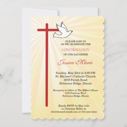 Cross Dove Scallop Gold Rays Dochter Bevestiging Kaart (Voorkant)