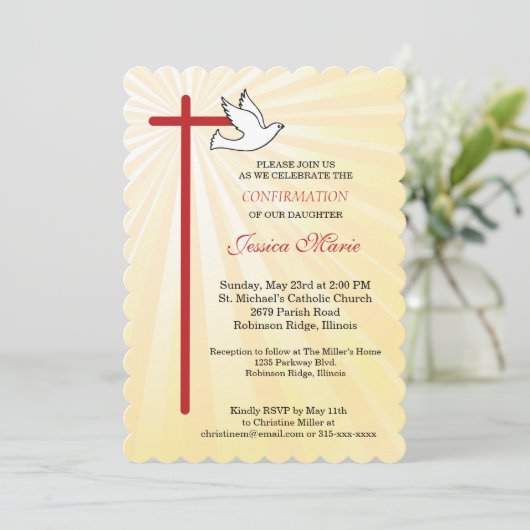 Cross Dove Scallop Gold Rays Dochter Bevestiging Kaart (Staand voorkant)