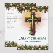Cross Draped in Christmas Garland, Wenskaart Feestdagenkaart (Voorkant / Achterkant)