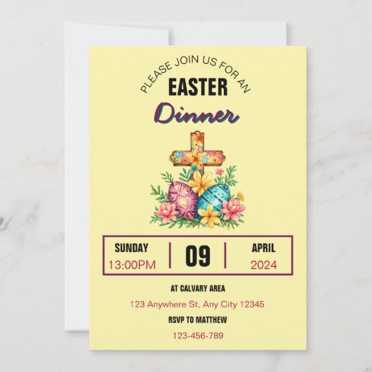 Cross Eggs Dinner Easter Invitation Kaart (Voorkant)