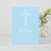 Cross- en Bleke Blauwe Baptisme Christening Uitnod (Staand voorkant)
