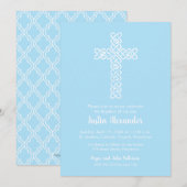Cross- en Bleke Blauwe Baptisme Christening Uitnod (Voorkant / Achterkant)