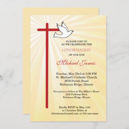 Cross en Dove Gold Rays Zoon Bevestiging Kaart (Voorkant / Achterkant)