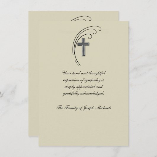 Cross en Fern (Cream) - Bereavement Dank je niet Bedankkaart (Voorkant / Achterkant)