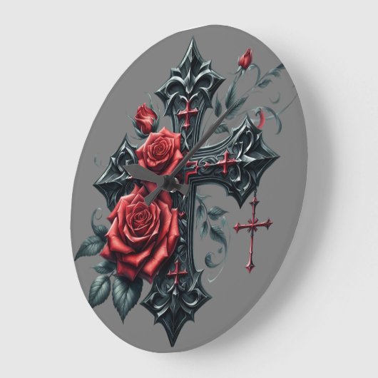 Cross en Rozen wandklok (Hoek)