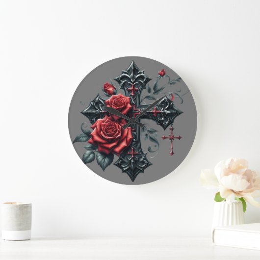 Cross en Rozen wandklok (Huis)