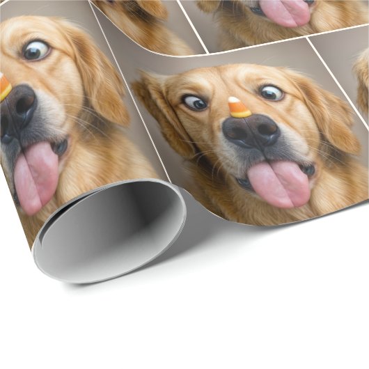 Cross Eyed Golden Retriever With Candy Corn Cadeaupapier (Rol Hoek)