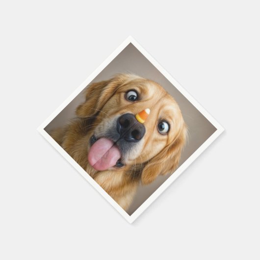 Cross Eyed Golden Retriever With Candy Corn Servet (Hoek)
