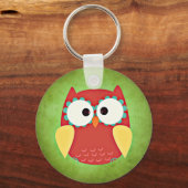 Cross Eyed Owl Button Sleutelhanger (Voorkant)