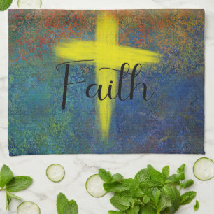 Cross Faith Script Blue Paarse Kitchen Towel Theedoek