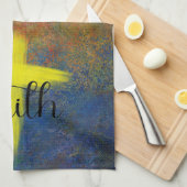 Cross Faith Script Blue Paarse Kitchen Towel Theedoek (Quarter Fold)