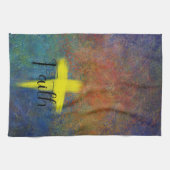 Cross Faith Script Blue Paarse Kitchen Towel Theedoek (Horizontaal)