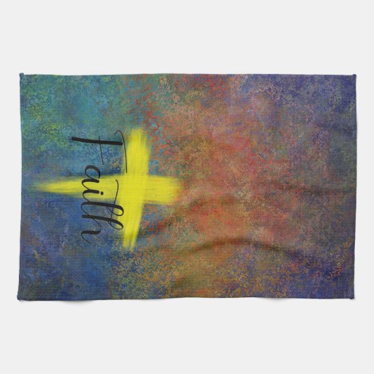 Cross Faith Script Blue Paarse Kitchen Towel Theedoek (Horizontaal)