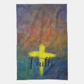 Cross Faith Script Blue Paarse Kitchen Towel Theedoek (Verticaal)
