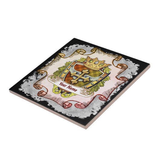 Cross Family Crest Achternaam Tegeltje (Zijkant)