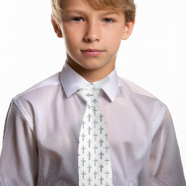 Cross Faux Zilveren Folie Religieuze Eerste Commun Stropdas