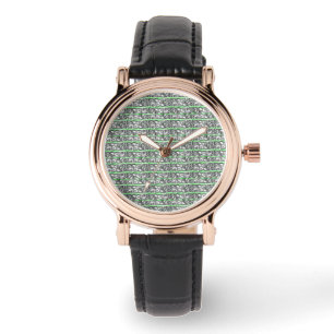 Cross Filigree Design Green Pattern Horloge