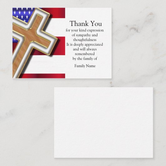 Cross Flag USA na begrafenis bedankkaarten Notitiekaartje (Voorkant / Achterkant)