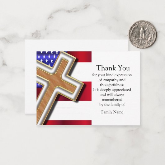 Cross Flag USA na begrafenis bedankkaarten Notitiekaartje (Voorkant / Achterkant in situ)