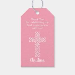 Cross Flamingo Pink Communion Baptisme Christening Cadeaulabel