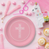Cross Flamingo Pink Communion Baptisme Christening Papieren Bordje (Feest)