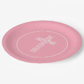 Cross Flamingo Pink Communion Baptisme Christening Papieren Bordje (Gekanteld)