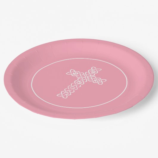Cross Flamingo Pink Communion Baptisme Christening Papieren Bordje (Gekanteld)