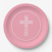 Cross Flamingo Pink Communion Baptisme Christening Papieren Bordje (Voorkant)