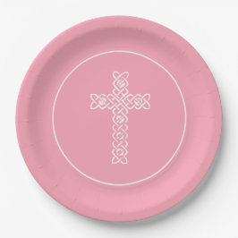 Cross Flamingo Pink Communion Baptisme Christening Papieren Bordje